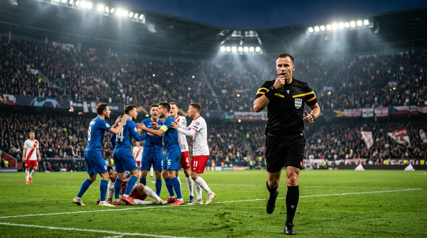 Football referee making a decision on the pitch
