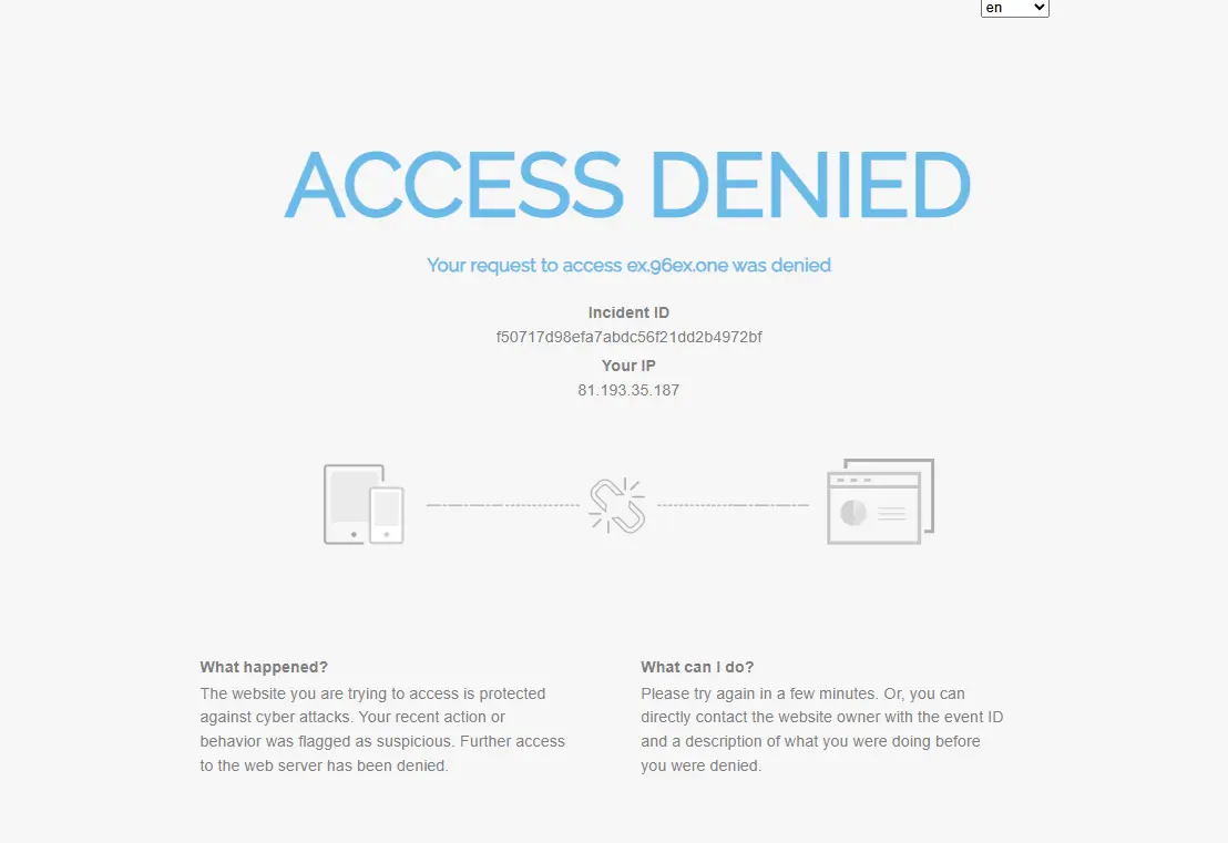 Tela de erro ACCESS DENIED da Orbit Exchange