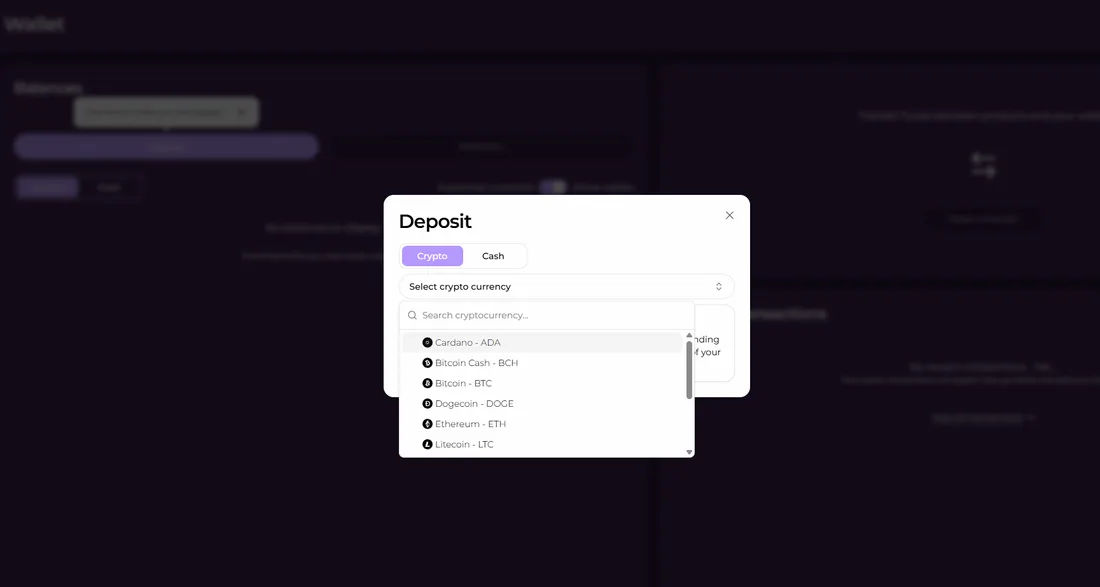 Sharp Exchange deposit screen