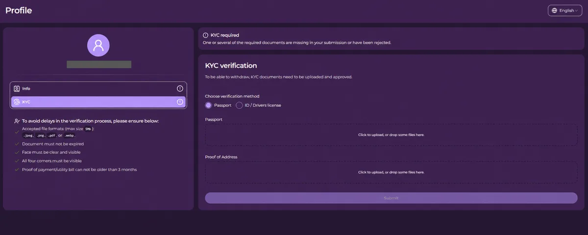 Sharp Exchange KYC verification screen